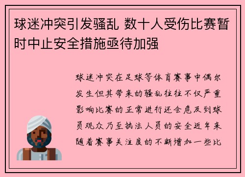 球迷冲突引发骚乱 数十人受伤比赛暂时中止安全措施亟待加强